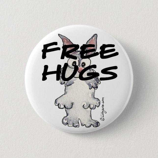 Cute Cartoon Bunny Rabbit Free Hugs Pin (Front)