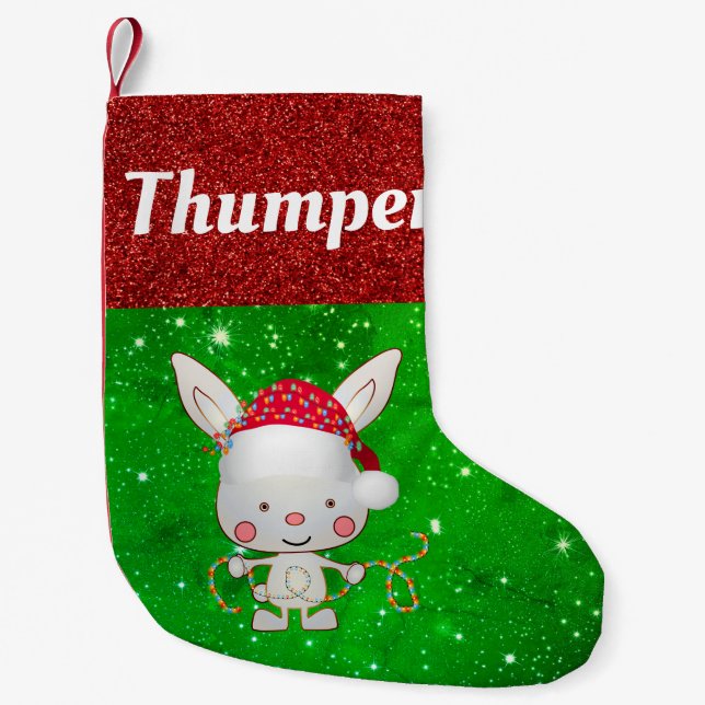 Cute Cartoon Bunny Rabbit Pet Name Festive Small Christmas Stocking (Front)
