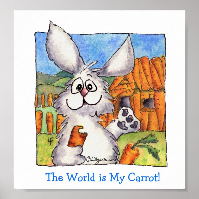 Cute Cartoon Bunny Rabbit Poster Print- Carrot (Front)
