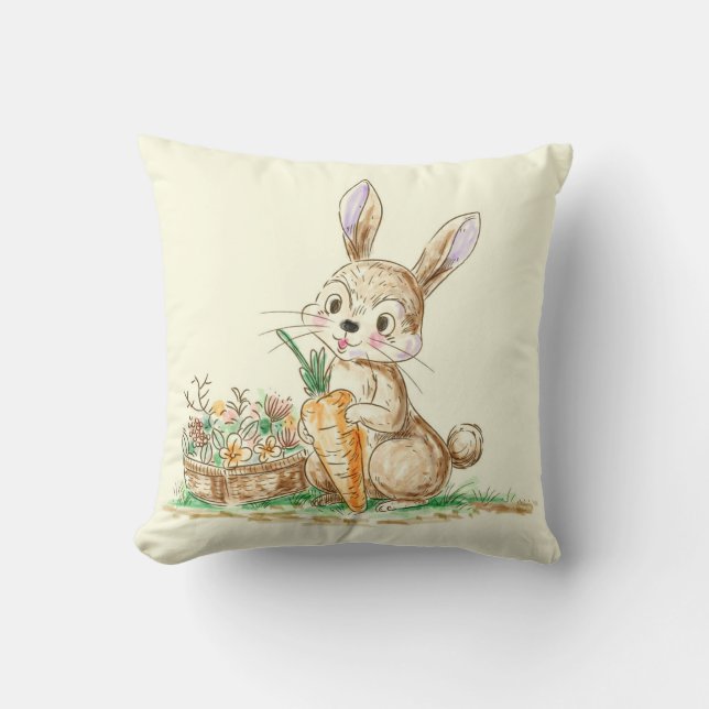 Cute Cartoon Bunny Rabbit Sketch Cushion (Front)