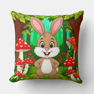 Cute Cartoon Bunny Stands In A Lush Forest Cushion