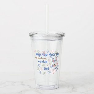 Cute Cartoon Bunny Turning One Boys 1st Birthday Acrylic Tumbler