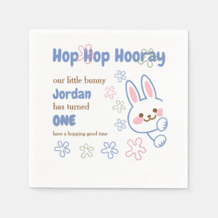 Cute Cartoon Bunny Turning One Boys 1st Birthday  Napkin