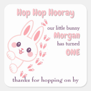 Cute Cartoon Bunny Turning One Girls 1st Birthday  Square Sticker