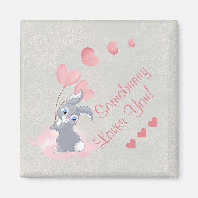 Cute Cartoon Bunny Valentine Magnet (Front)