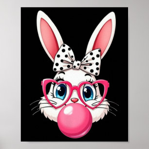 Cute Cartoon Bunny With Gles And Bow Blowing Bubbl Poster