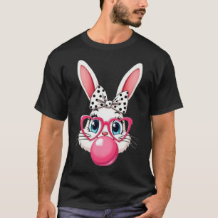 Cute Cartoon Bunny With Gles And Bow Blowing Bubbl T-Shirt