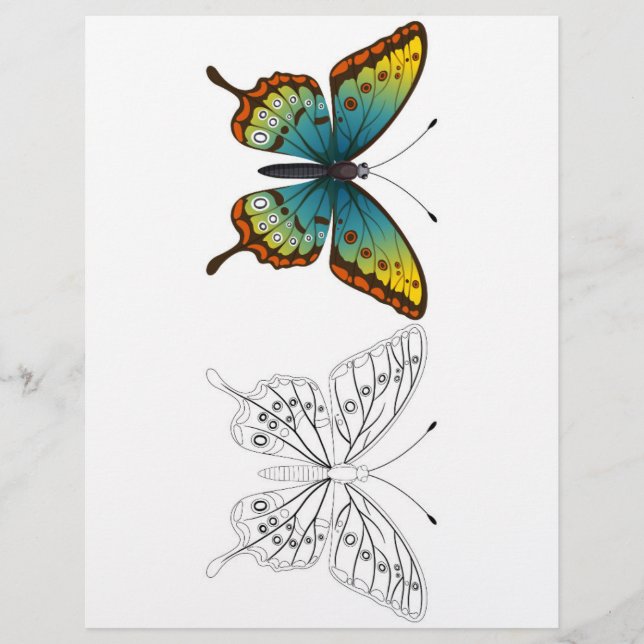 Cute Cartoon butterfly colouring page (Front)