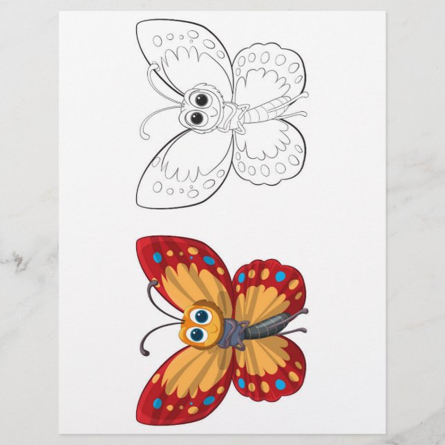 Cute Cartoon butterfly colouring page (Front)