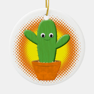 Cute Cartoon Cactus Christmas Ceramic Ornament