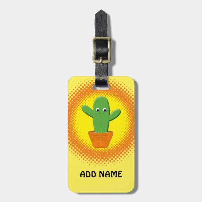 Cute Cartoon Cactus Luggage Tag (Front Vertical)
