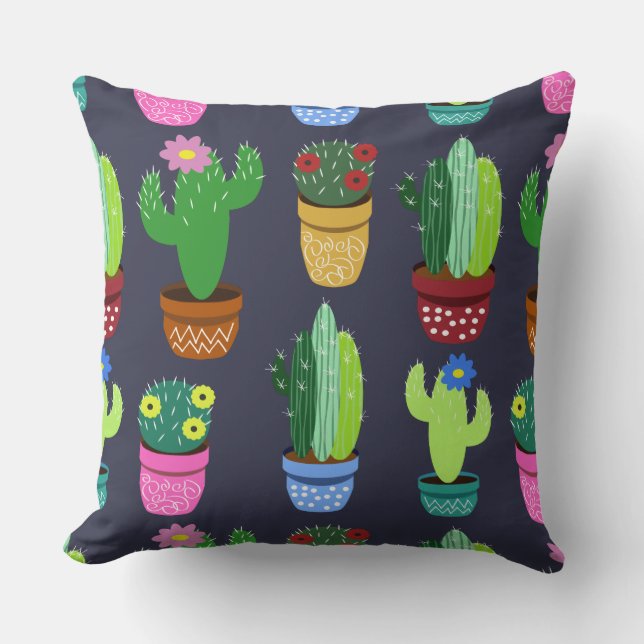 Cute Cartoon Cactus Pattern Cushion (Front)