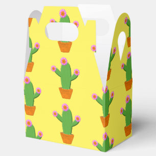 Cute Cartoon Cactus Pattern With Pink Flowers Favour Box
