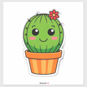 Cute Cartoon Cactus Plant in Pot With Flower