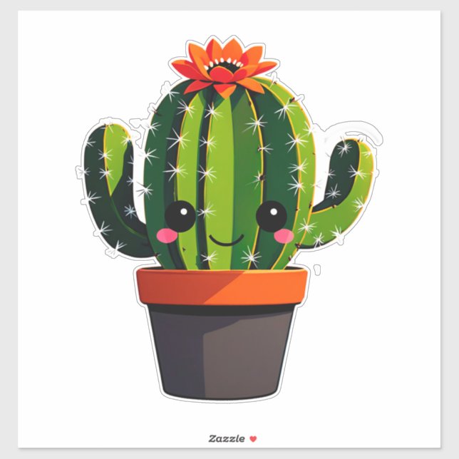 Cute Cartoon Cactus Plant in Pot With Flower  (Sheet)