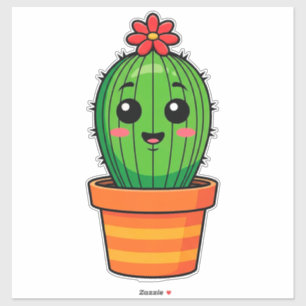 Cute Cartoon Cactus Plant in Pot With Flower