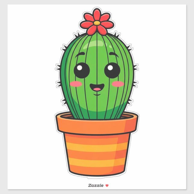 Cute Cartoon Cactus Plant in Pot With Flower  (Sheet)