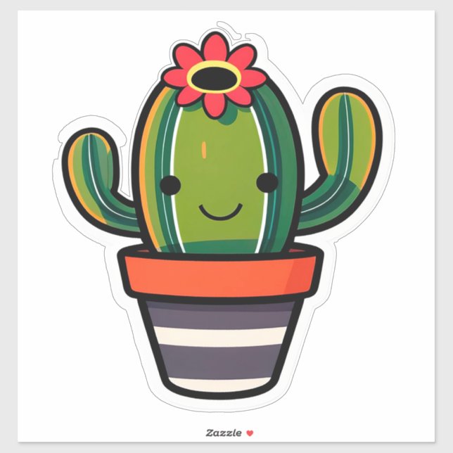 Cute Cartoon Cactus Plant in Pot With Flower  (Sheet)