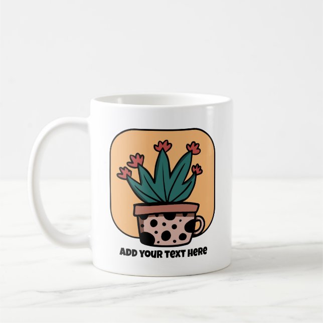 Cute Cartoon Cactus Plant Personalised Coffee Mug (Left)