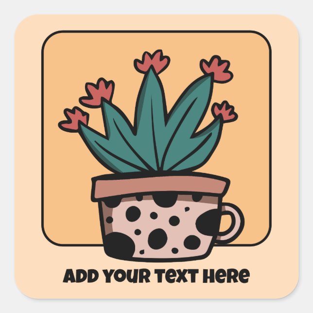 Cute Cartoon Cactus Plant Personalised Square Sticker (Front)