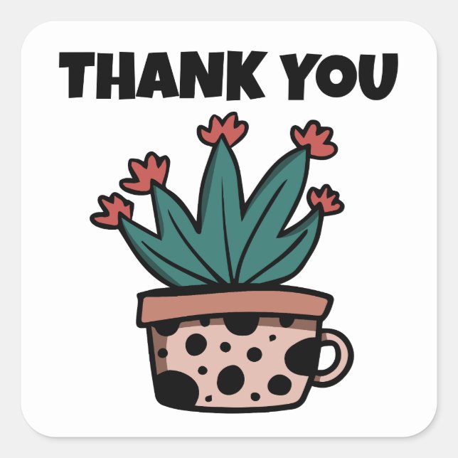 Cute Cartoon Cactus Plant Thank You Square Sticker (Front)