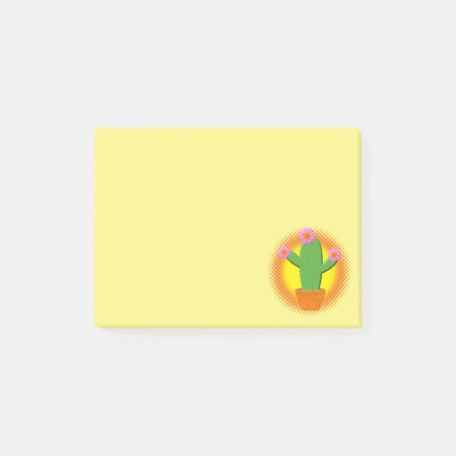 Cute Cartoon Cactus With Pink Flowers Post-it Notes (Front)