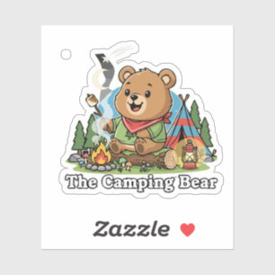 Cute Cartoon Camping Bear Roasting Marshmallow
