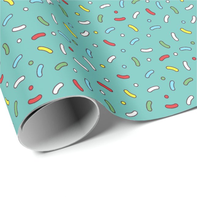 Cute Cartoon Candy Sprinkles Teal Wrapping Paper (Roll Corner)
