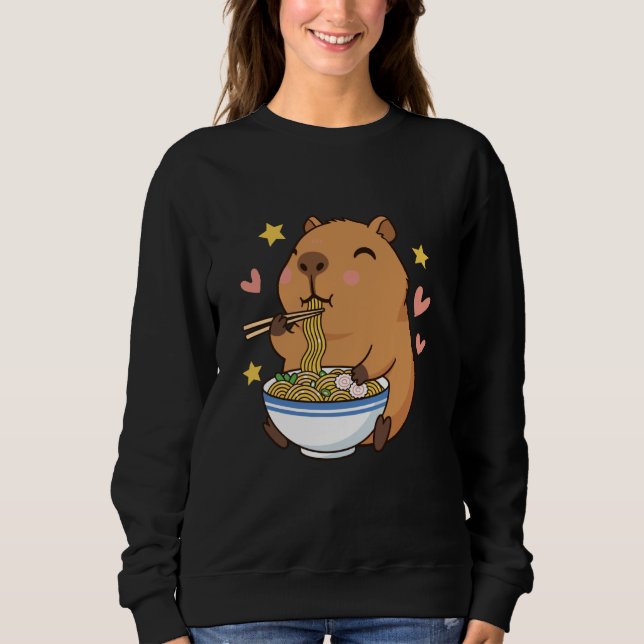 Cute Cartoon Capybara Eating Ramen with Chopsticks Sweatshirt (Front)