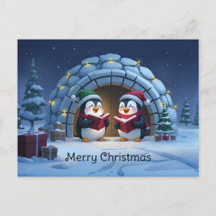 Cute Cartoon Caroling Penguins Postcard