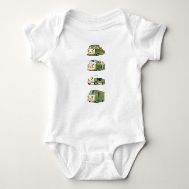 Cute Cartoon Cars Lineup Baby Bodysuit (Front)