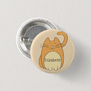 Cute Cartoon Cat Add Name Beige 3 Cm Round Badge