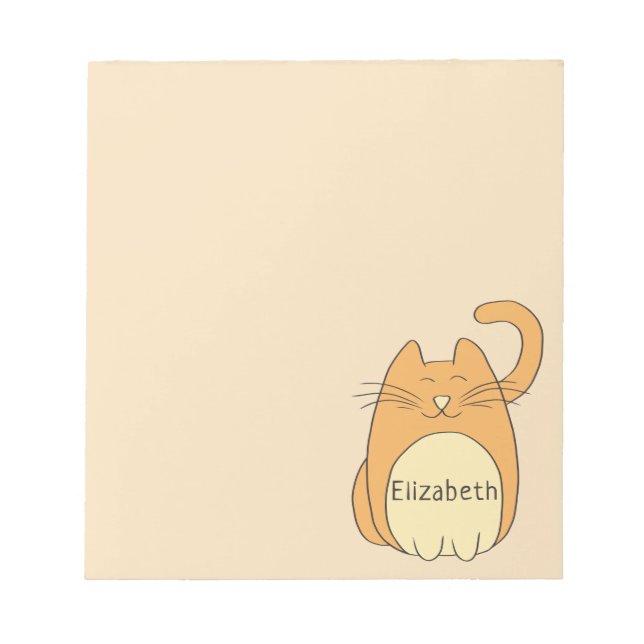 Cute Cartoon Cat Add Name | Beige Notepad (Front)