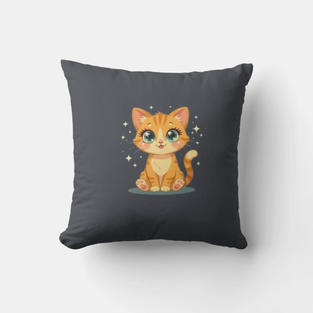 **Cute Cartoon Cat – Adorable Kitty Illustration** Cushion (Front)