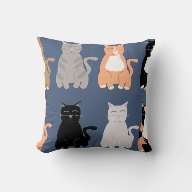 Cute Cartoon Cat Breeds Fun Pattern Cushion (Front)