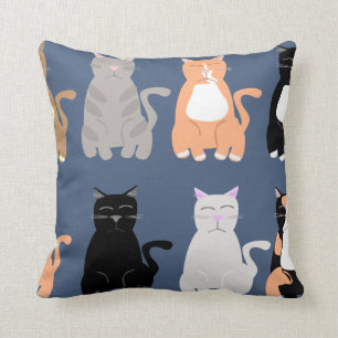Cute Cartoon Cat Breeds Fun Pattern Cushion