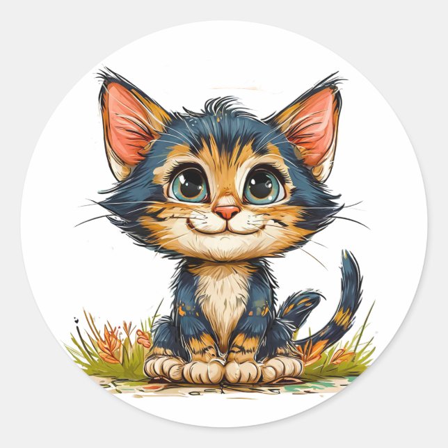 Cute cartoon Cat Classic Round Sticker (Front)