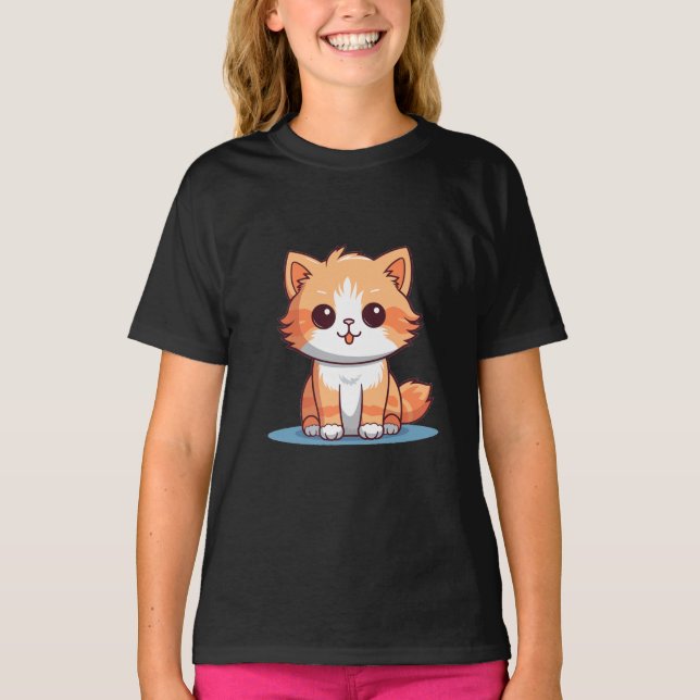 Cute Cartoon Cat Face Kids T-Shirt  (Front)