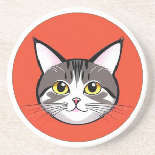 Cute Cartoon Cat Face With Bold Graphic Design Coaster