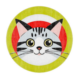 Cute Cartoon Cat Face With Bold Graphic Design Cutting Board