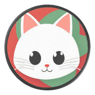 Cute Cartoon Cat Face With Bold Graphic Design Hockey Puck