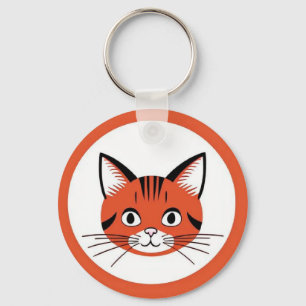 Cute Cartoon Cat Face With Bold Graphic Design Key Ring