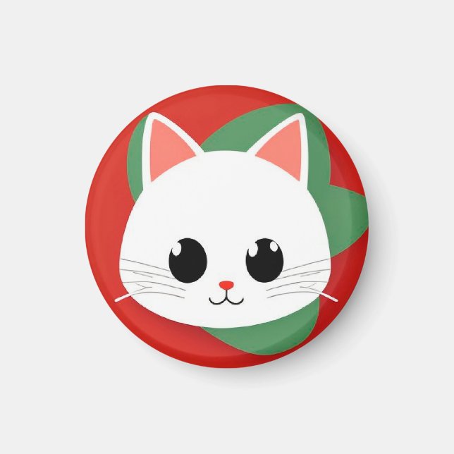 Cute Cartoon Cat Face With Bold Graphic Design Magnet (Front)