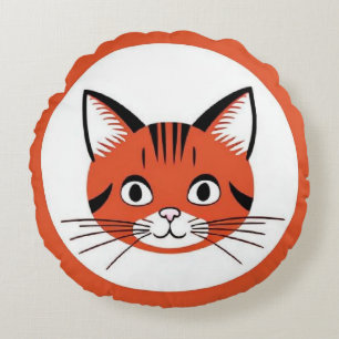 Cute Cartoon Cat Face With Bold Graphic Design Round Cushion
