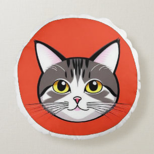 Cute Cartoon Cat Face With Bold Graphic Design Round Cushion
