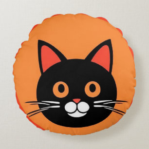 Cute Cartoon Cat Face With Bold Graphic Design Round Cushion