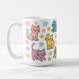 Cute Cartoon Cat & Flower Mug – Spring Pastel