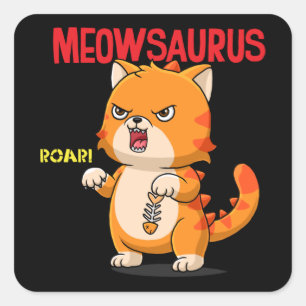 Cute cartoon cat holding fish square sticker