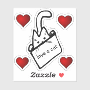 Cute Cartoon Cat in a Bag Love a Cat with Hearts