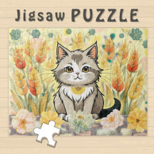 Cute Cartoon Cat in a late Summer Wheat Field -